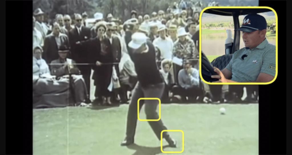 Milo Lines swing analysis of Jack Nicklaus and his patented left heel move for proper weight shift in golf swing.
