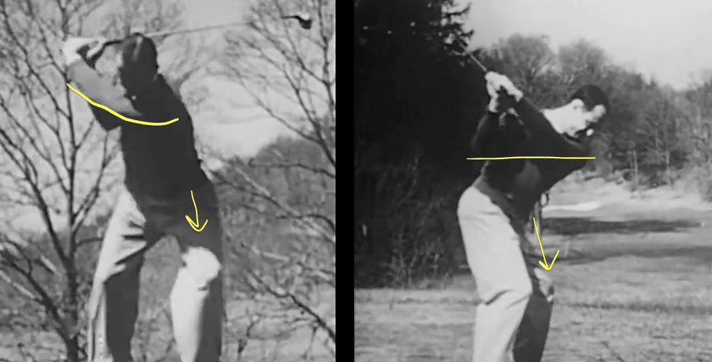 Sam Snead golf swing demonstrating a proper weight shift and delaying the arms from the top.