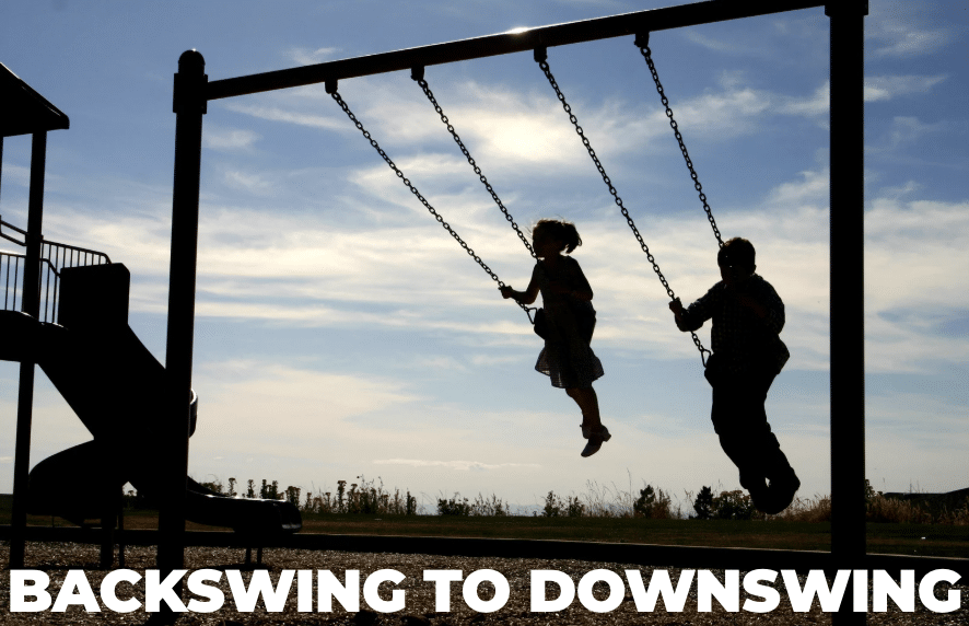 Using the analogy of kids on a swing set as a mental image of golf swing transition