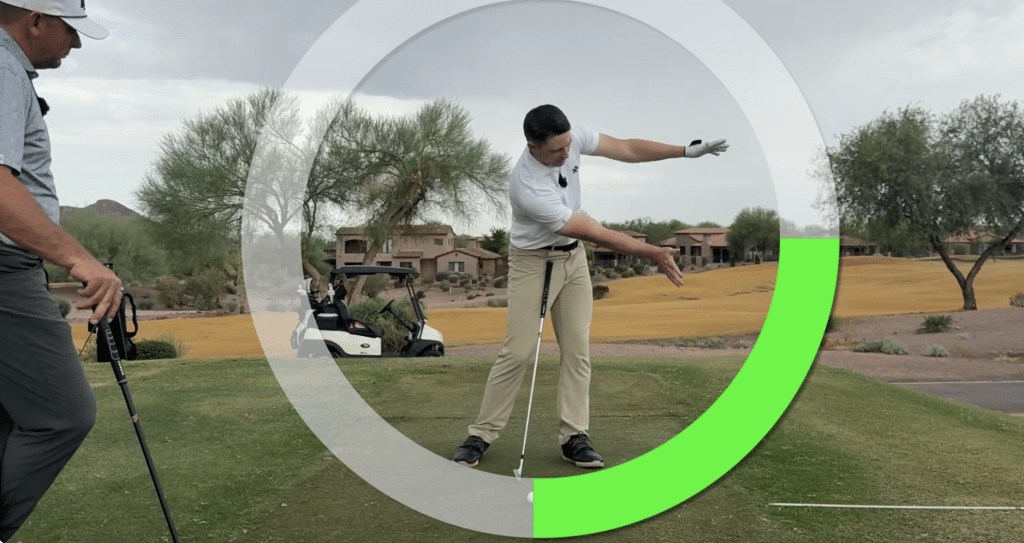 Henry Fall and Milo Lines show how to swing the club head with the speed out front for better ball first contact.